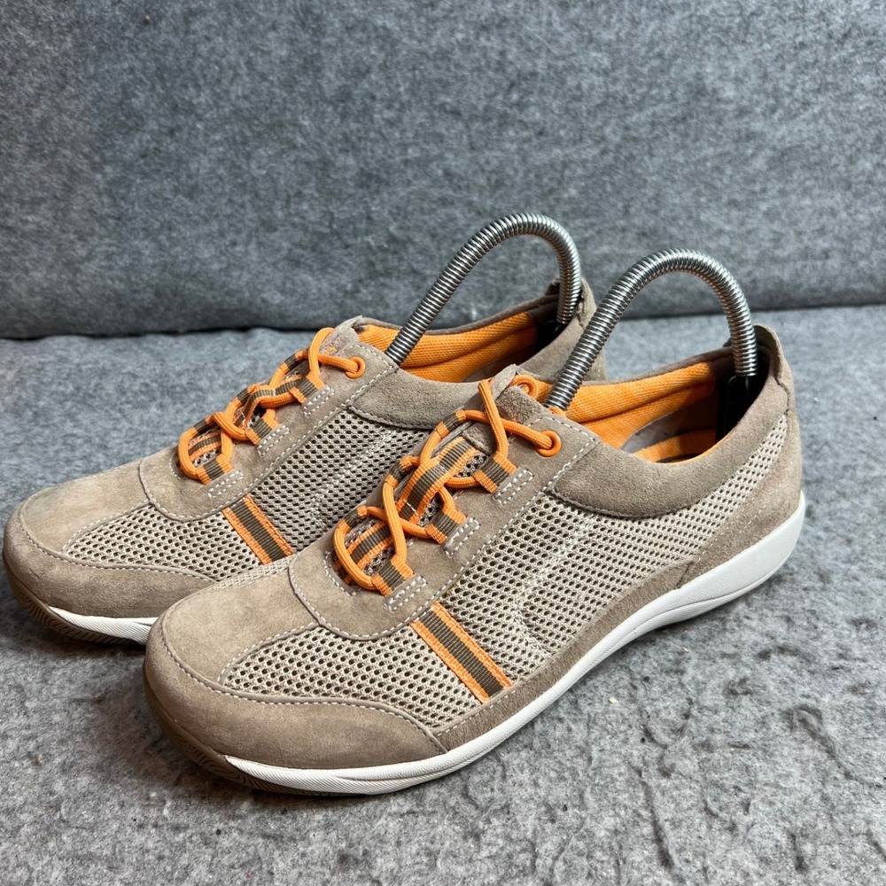 Dansko Elise Womens Tan Suede Mesh Walking Sneakers Orange Accents Size 39 EU